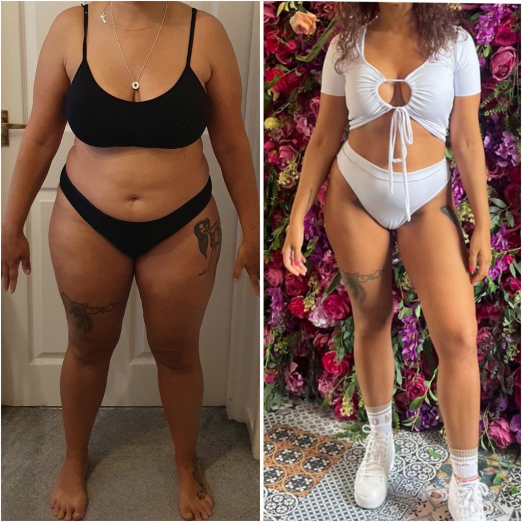 Two images of a woman during her weight- loss journey